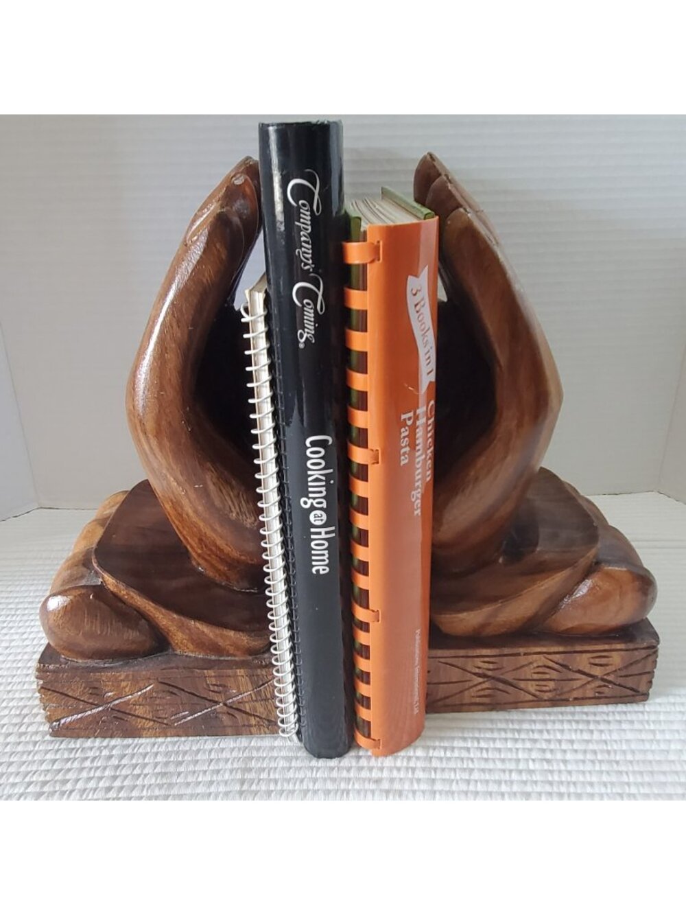 Hand-carved Hands Bookends Wood Vintage 10"x4" Praying Cupped Tribal Folk Art